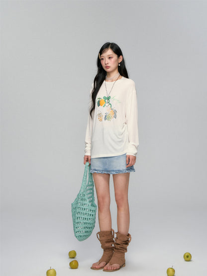 Three-Dimensional Bow Fruit-Print Sunscreen Cover-Up