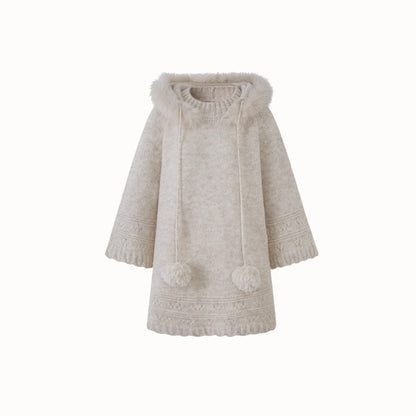 Soft Grace Wool-Blend Knitted Cape Dress