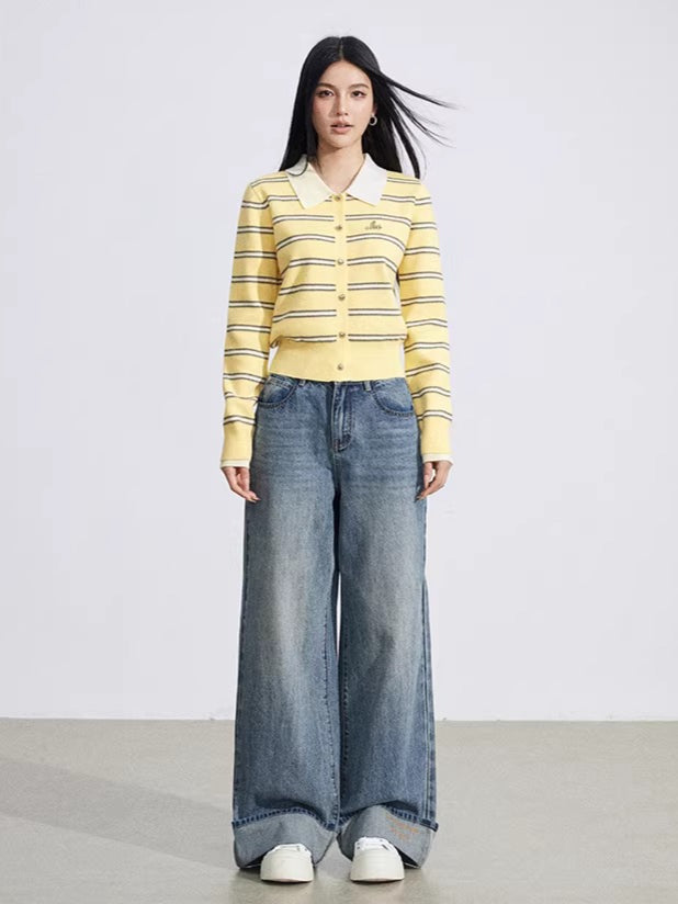 Vintage Wash Embroidered Wide-Leg Jeans