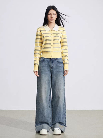 Vintage Wash Embroidered Wide-Leg Jeans