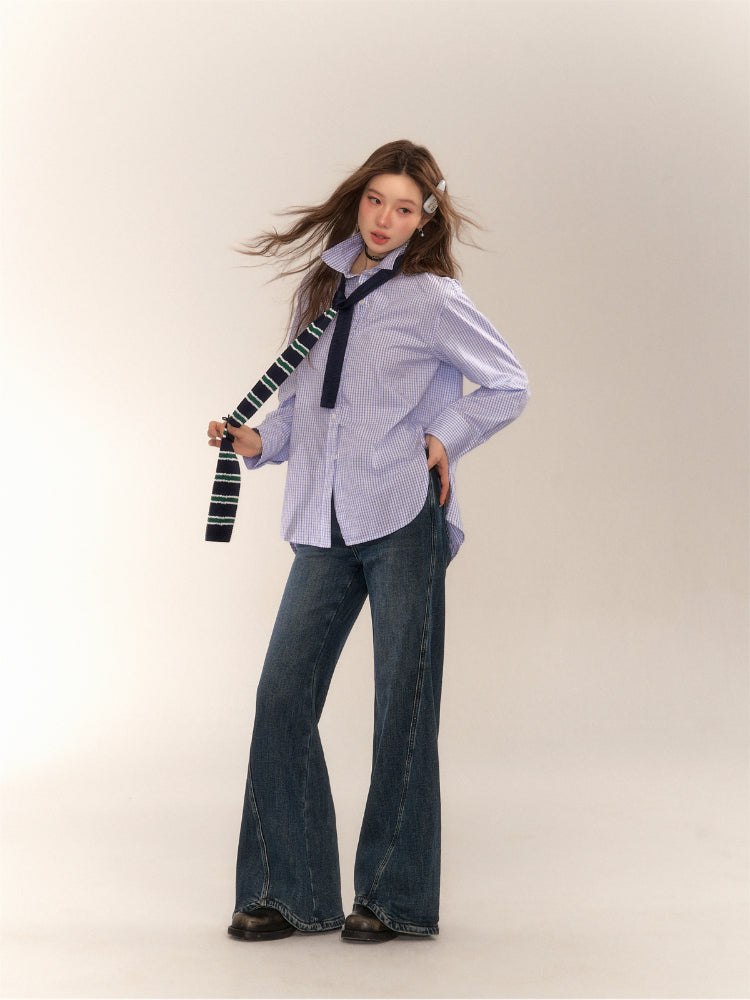 Wavy Hem Bell-bottom Straight-Leg Jeans