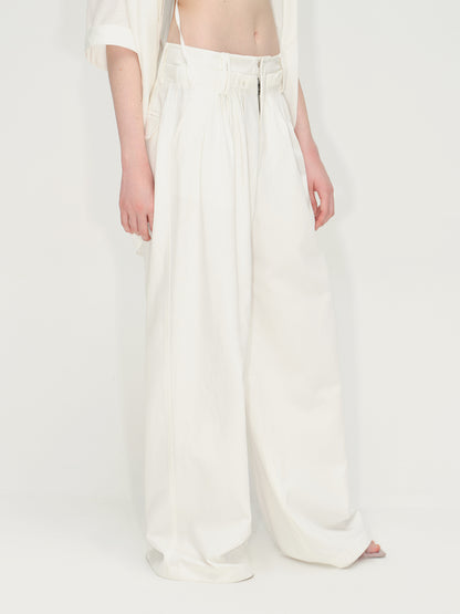 White Lyocell Wide-Leg Pants