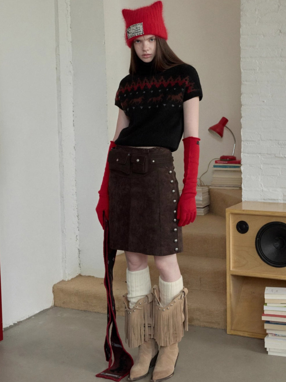 Fair Isle Pony Jacquard Knit Scarf