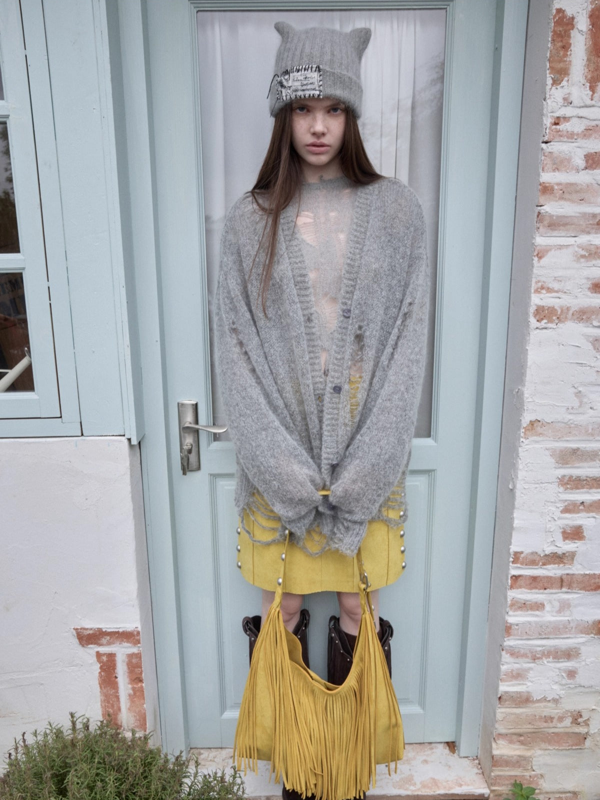 Mohair Distressed Fitted Cropped Sweater