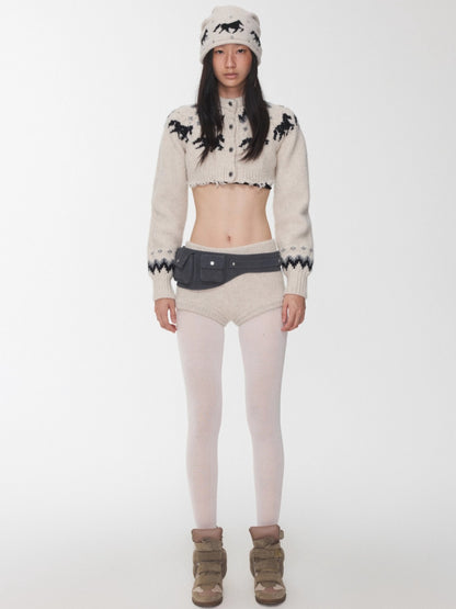 Fair Isle Pony Jacquard Knit Short Cardigan &amp; Shorts Set