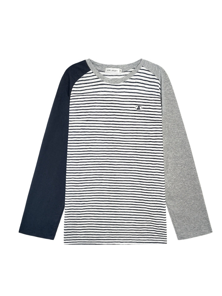 Color-block Striped Round-neck T-shirt