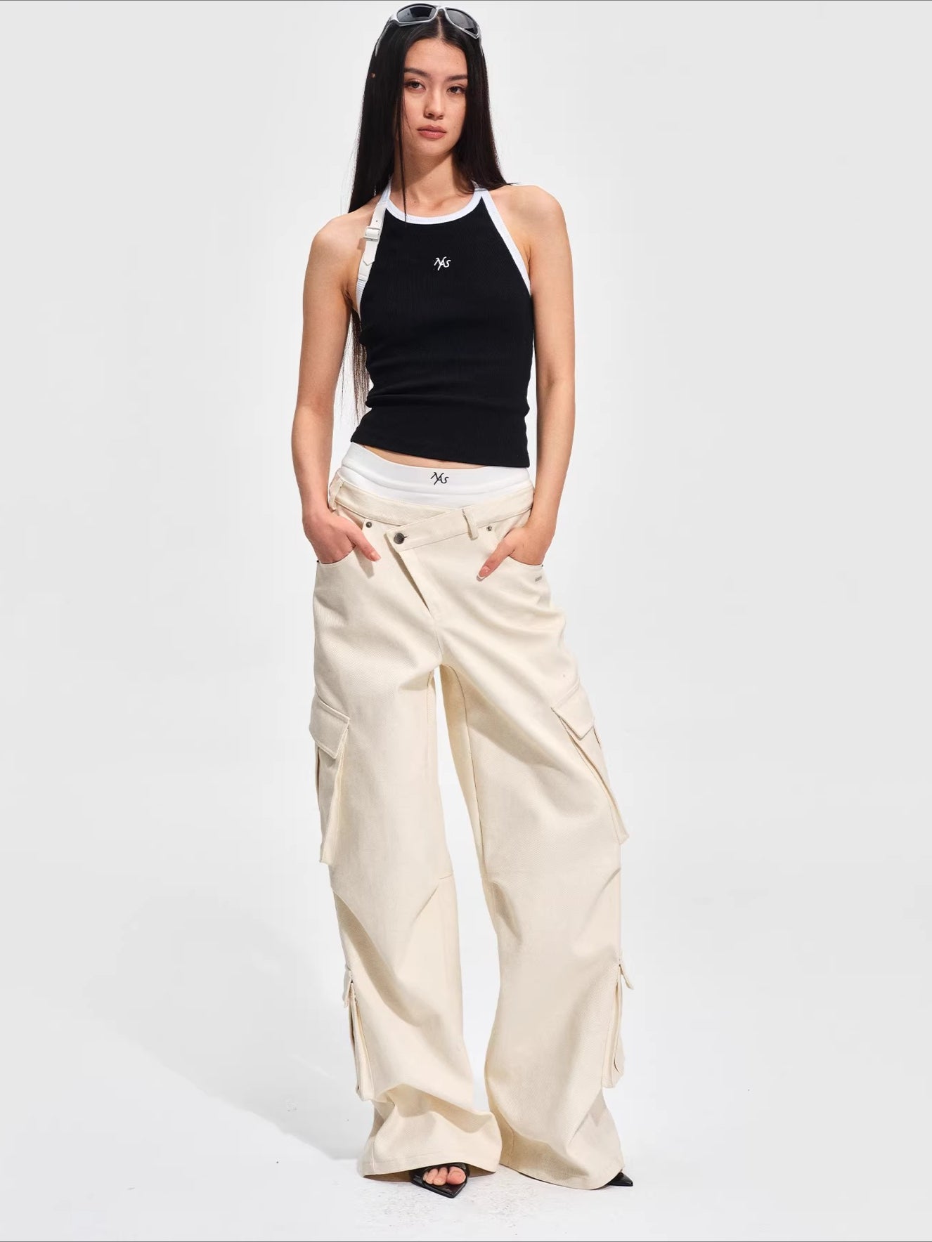 Double-Waist Straight-Leg Cargo Pants