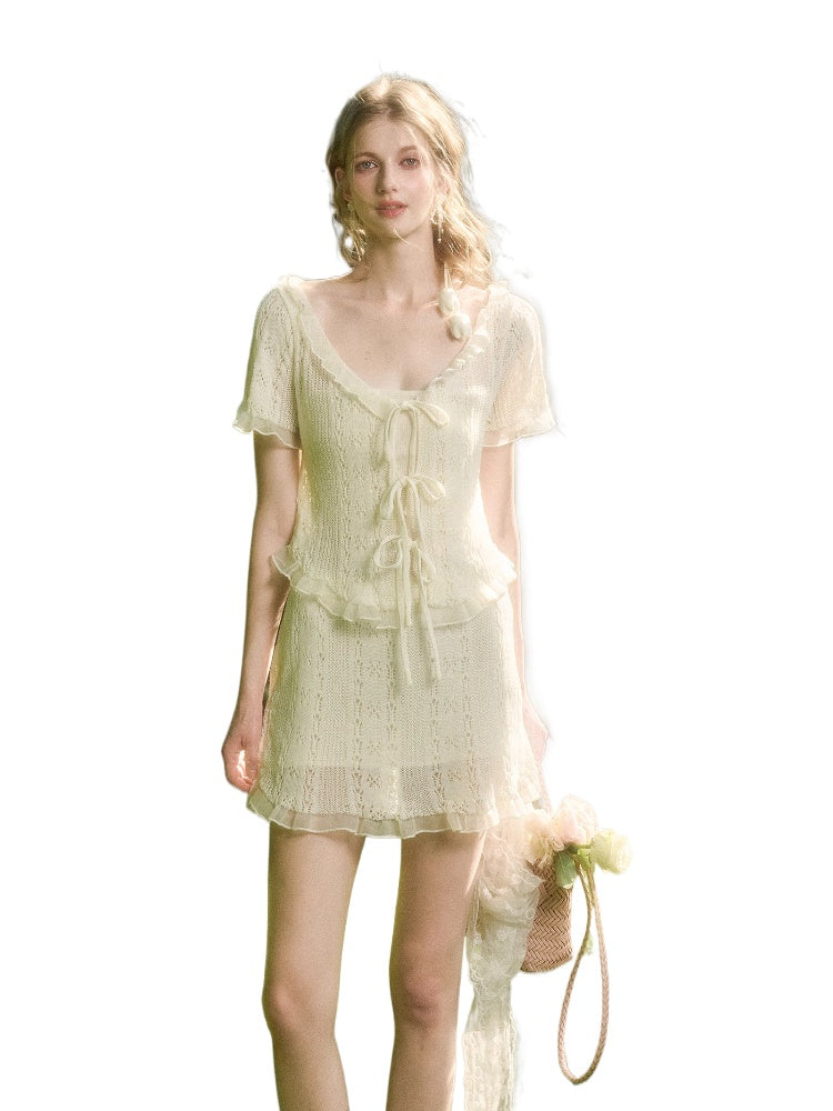Cool Fabric Knitted Blouse &amp; Skirt Set