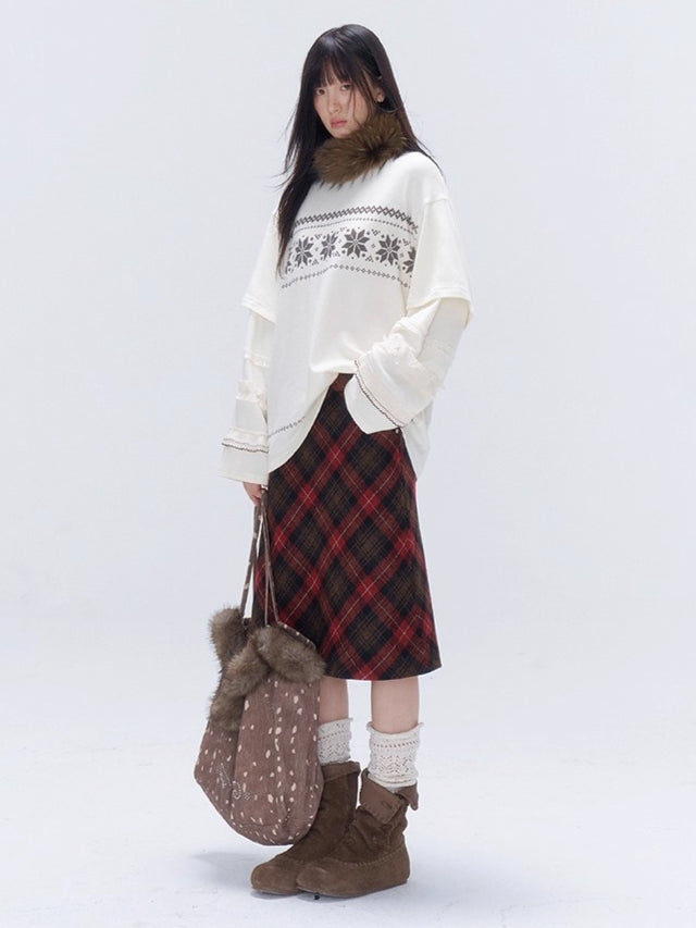 Vintage Plaid Wool-Blend Midi Skirt