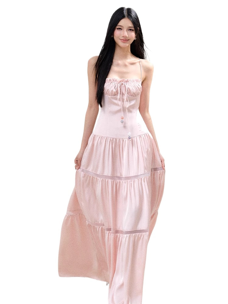 Hollow-out Ruched Tie-up Bustier Dress