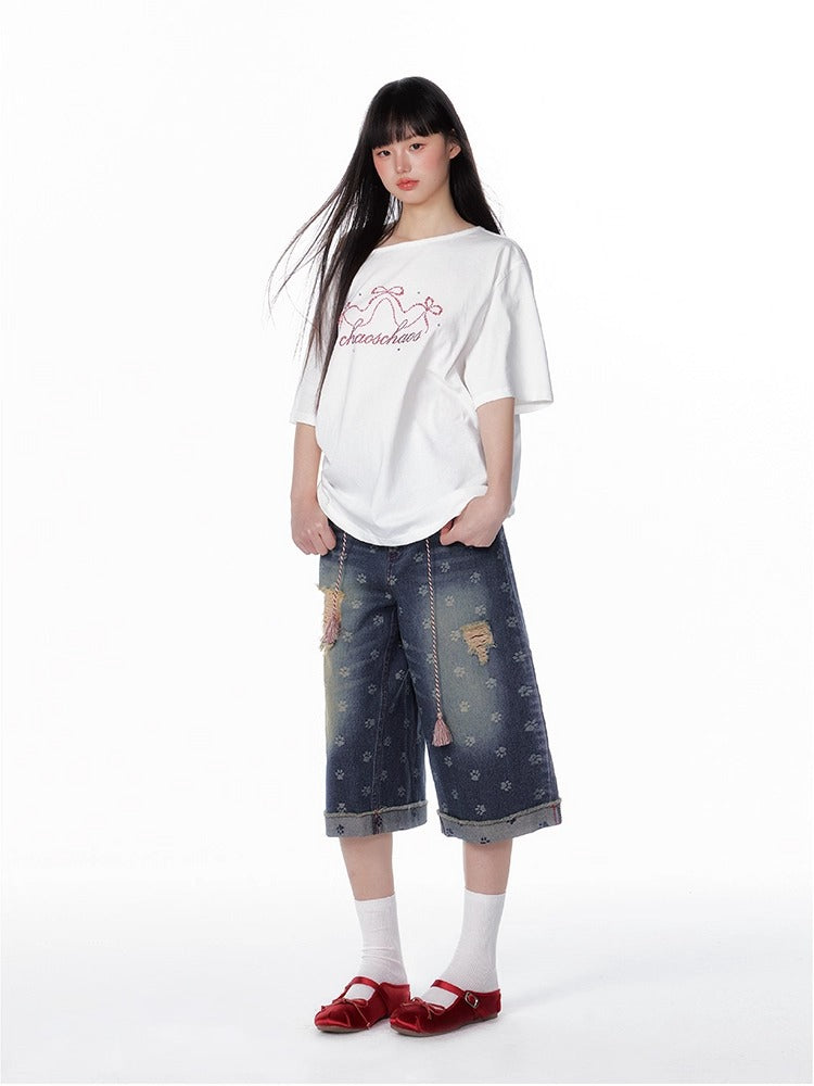 Vintage Washed Cropped Denim Jeans