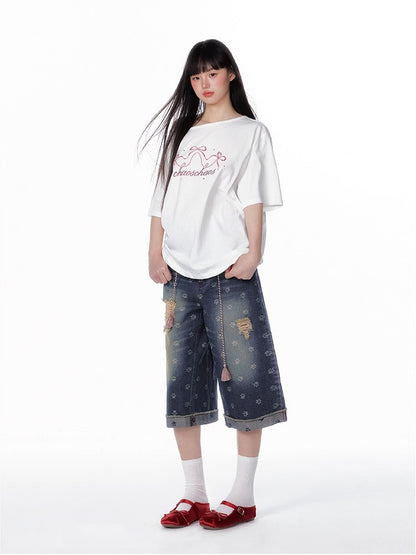 Vintage Washed Cropped Denim Jeans