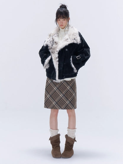 Vintage Plaid Wool-Blend Slim Midi Skirt