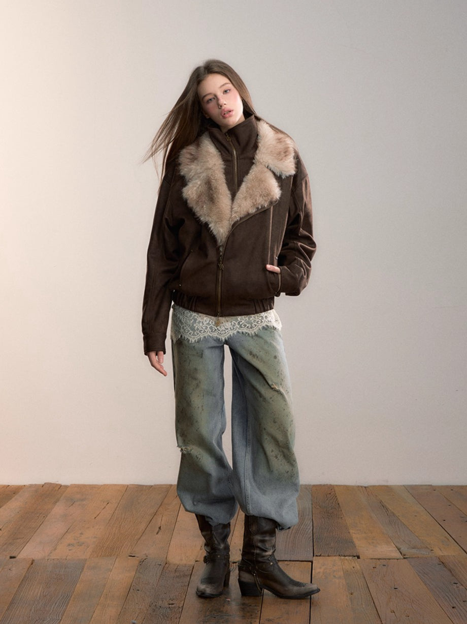 Faux Fur Collar Padded Two-in-One Jacket