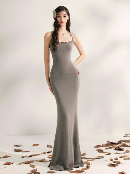 Jasmine Beaded Halter Knit Mermaid Dress