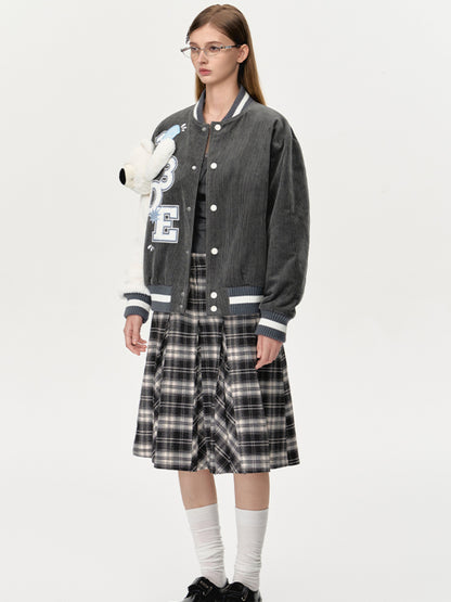 Bear Sleeve Corduroy Baseball Jacket