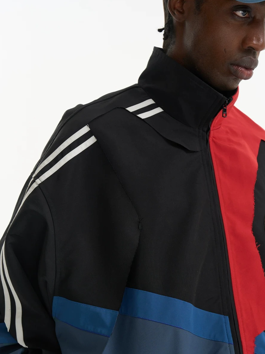 Distressed Cut-Out Color-Block Sport Jacket