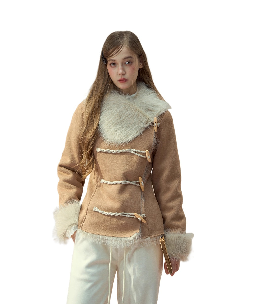 Vintage Suede Faux Fur Toggle Coat
