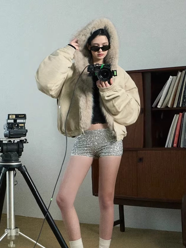 Faux Fur–Trimmed Aviator Parka Jacket