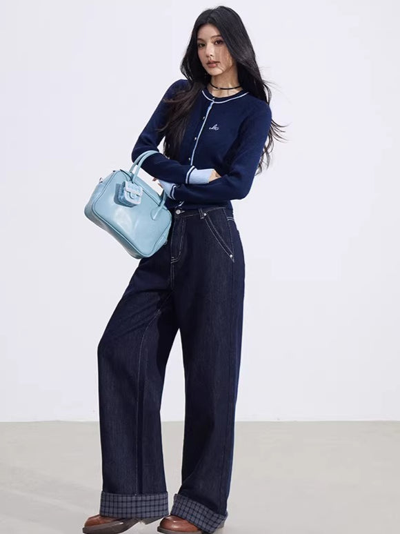 Contrast-Trim Slim-Fit Knit Cardigan