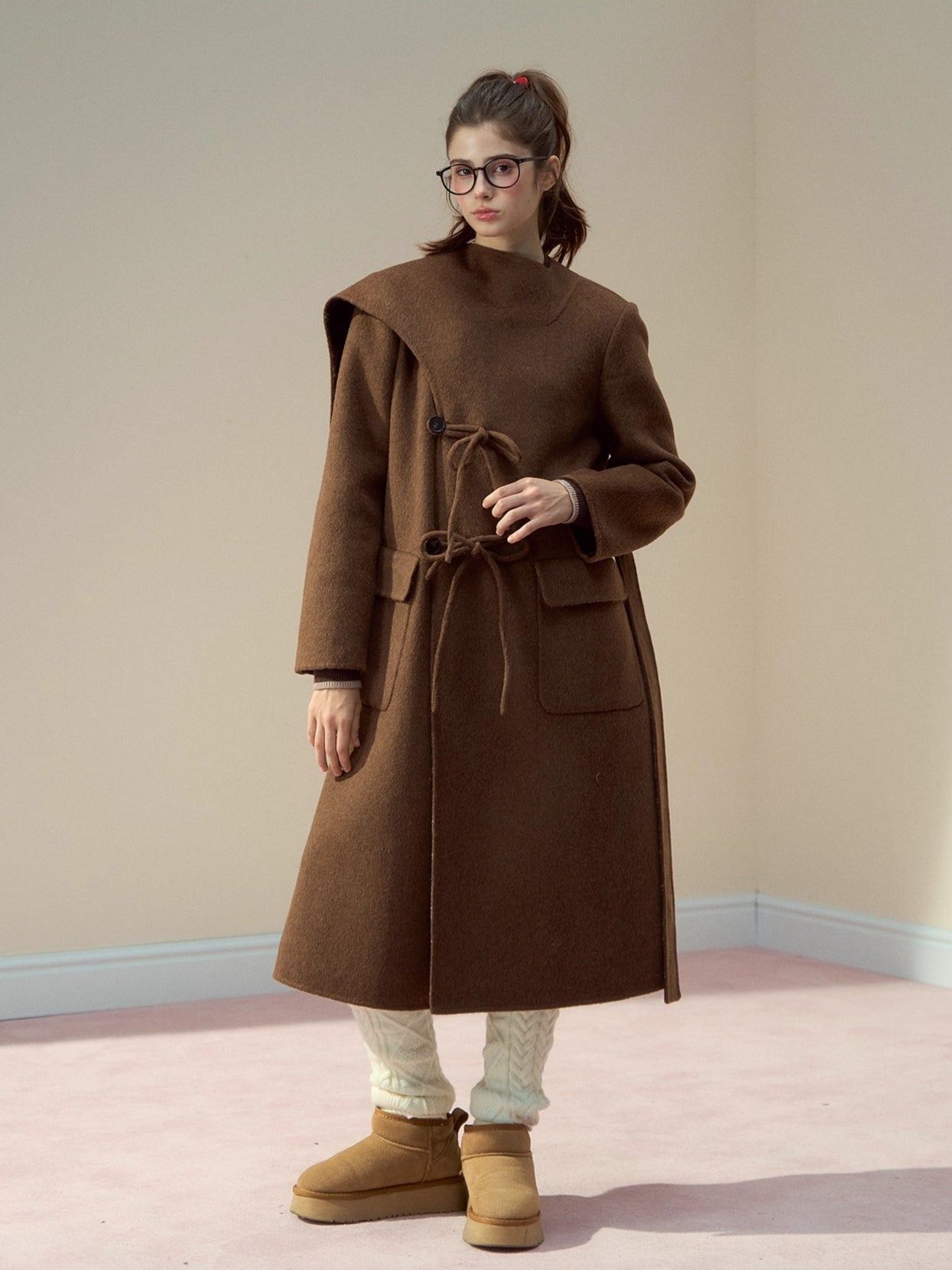Check Wool-Blend Coat with Scarf