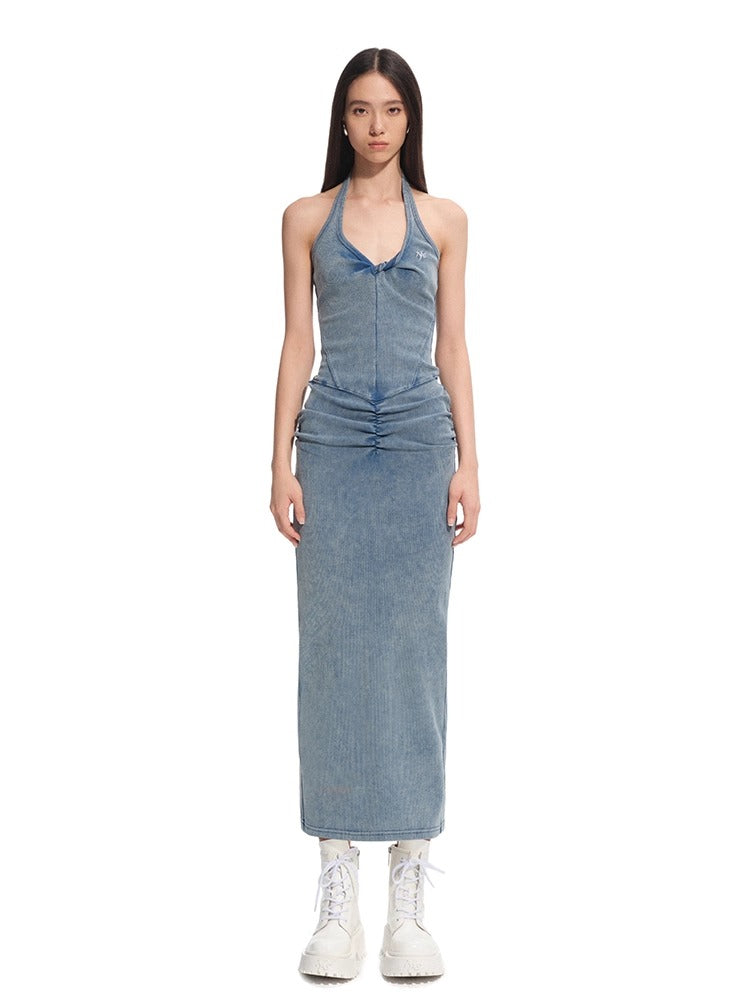 &quot;Feria Series&quot; Volcano V-Waist Pleated Halter Dress