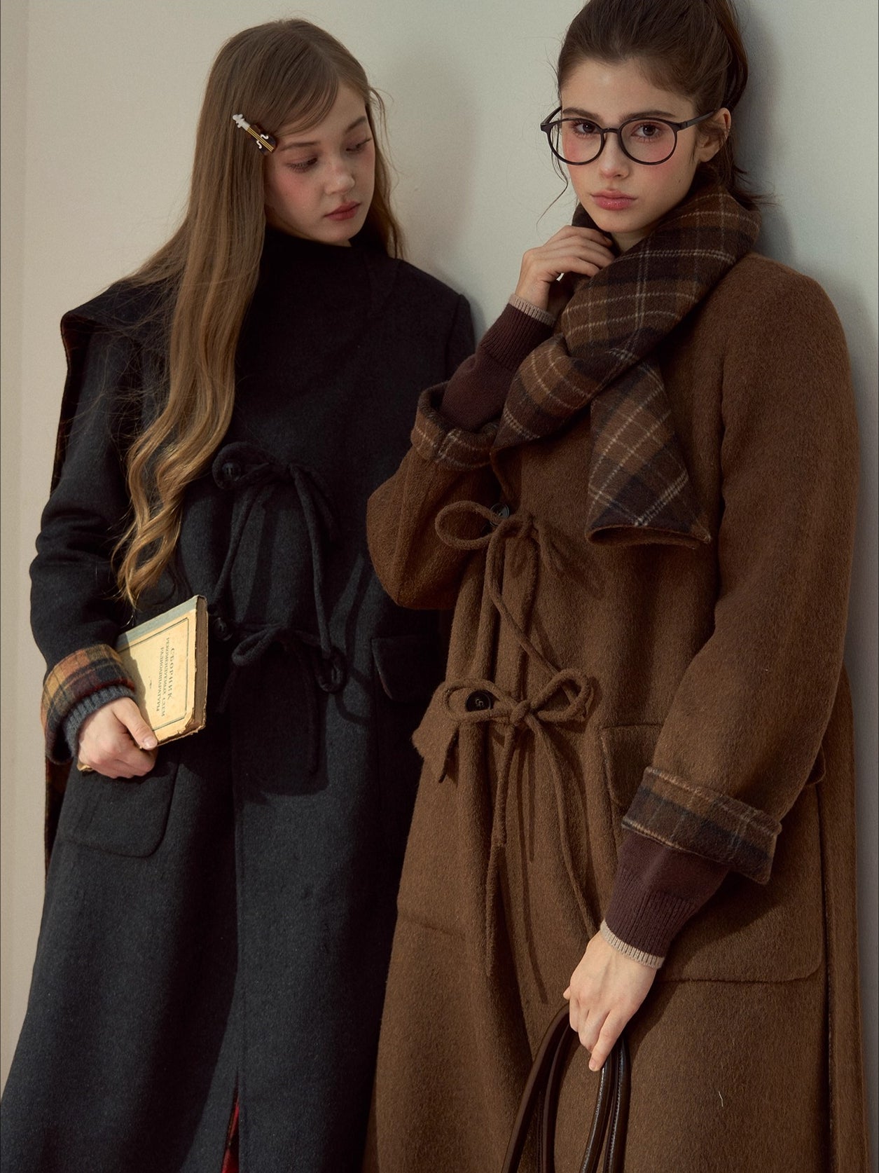 Check Wool-Blend Coat with Scarf