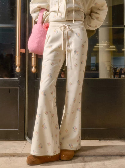 Floral-Trim Hoodie Jacket Set