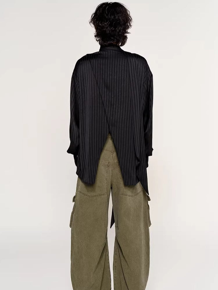 Silk-Feel Deconstructed Collar Shirt