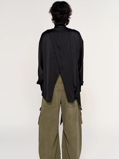 Silk-Feel Deconstructed Collar Shirt