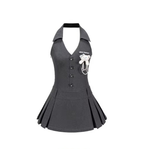 Halter-Neck Tailored Mini Dress