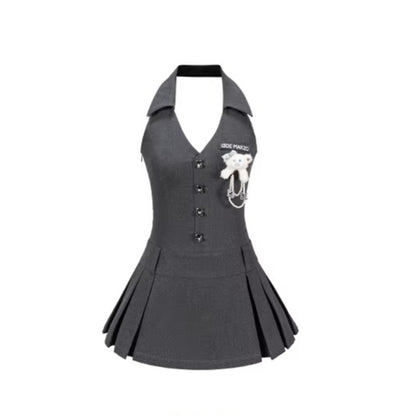 Halter-Neck Tailored Mini Dress