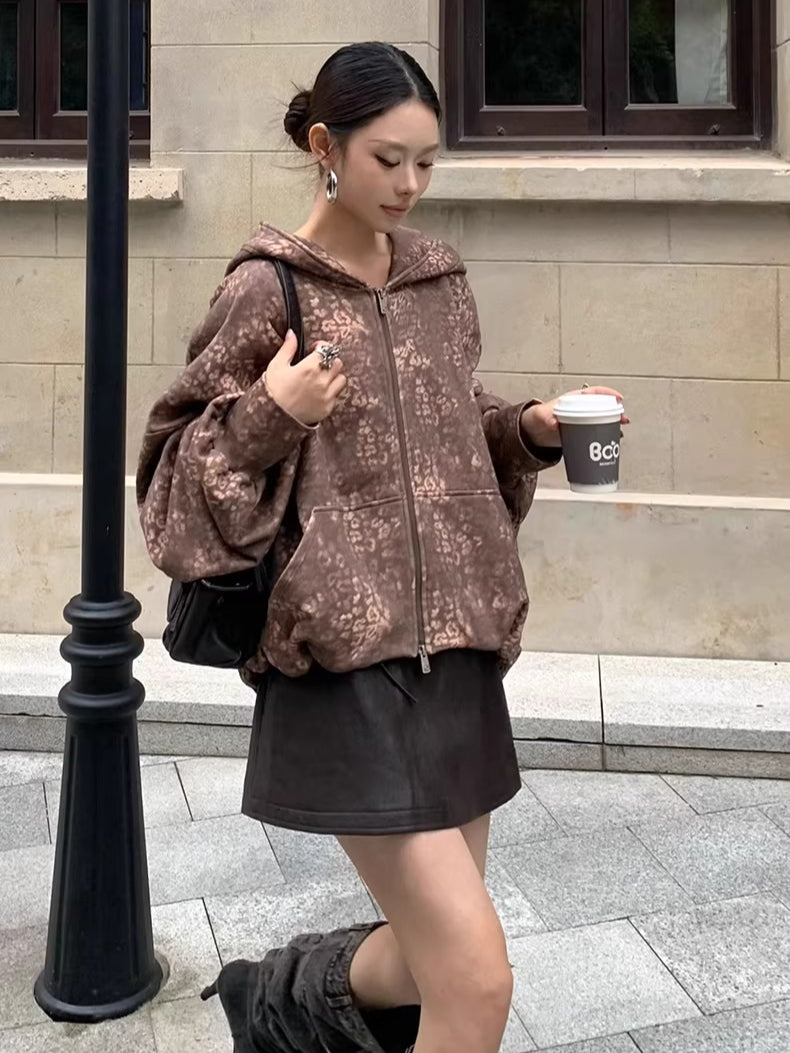 Oversized Hooded Zip-Up Sweatshirt