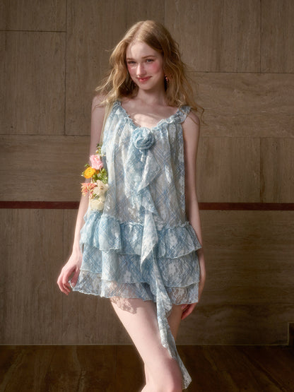 Lace Flower Ruffle Camisole Dress - CHINASQUAD