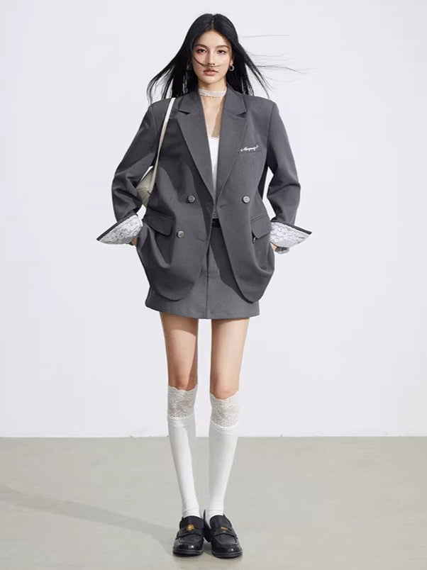 Lace Panel Oversized Blazer