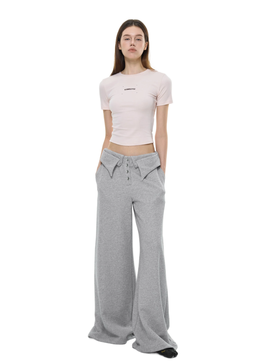 Double-Layer Collar Wide-Leg Pants In Gray
