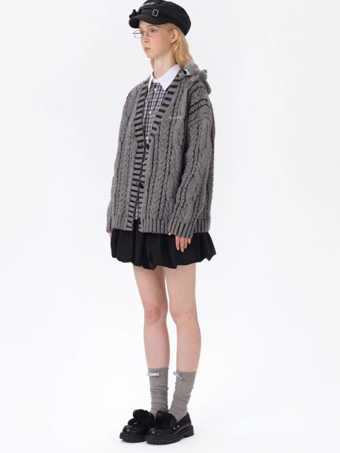 Textured Cable-Knit V-Neck Cardigan