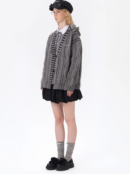 Textured Cable-Knit V-Neck Cardigan