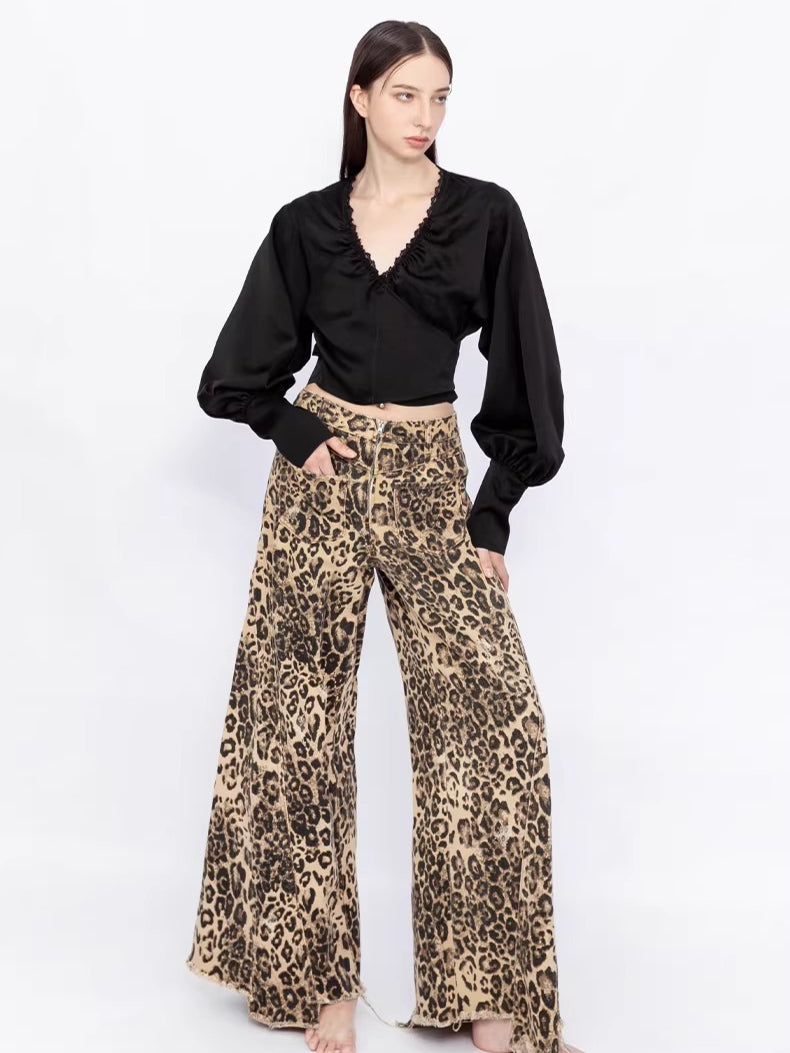 Deconstructed Wide-Leg Denim Jeans