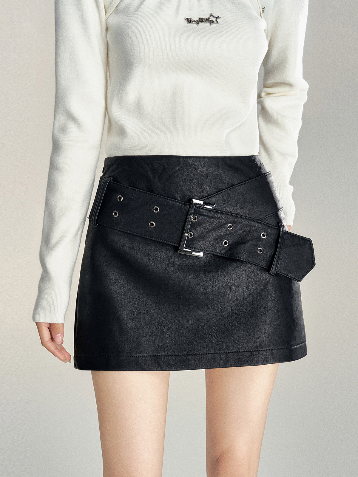 High Waist Vintage Leather Skirt