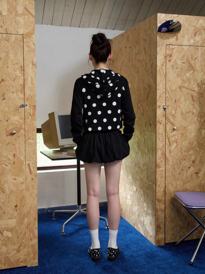 Polka Dot Spliced Zip-up Hoodie