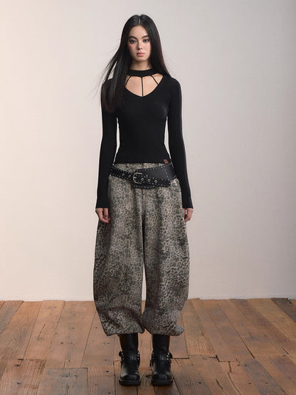 Leopard Print Relaxed Denim Jeans