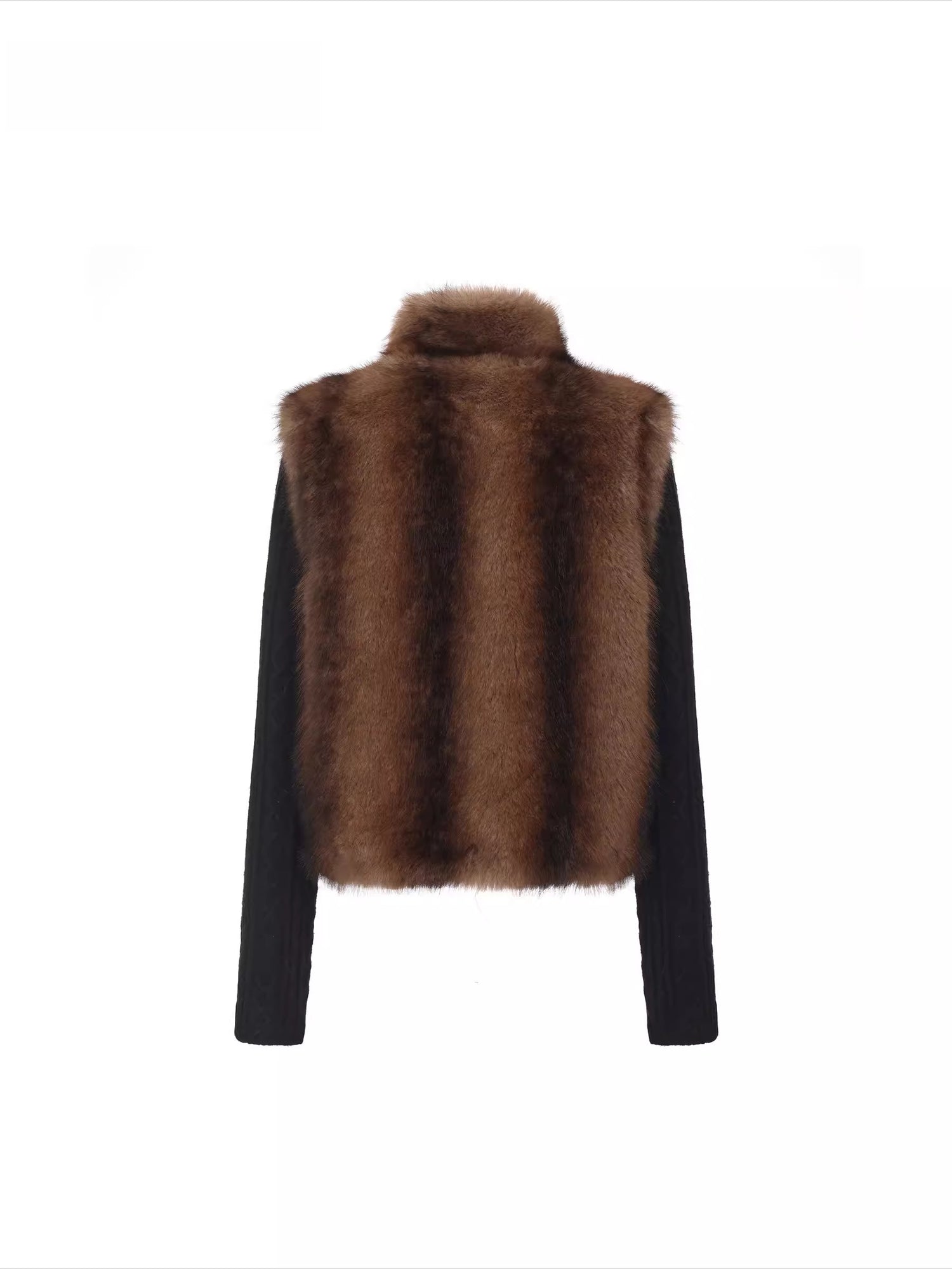 Detachable Sleeve Knit Eco-Fur Jacket