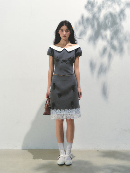 Dark Gray Princess Sleeve Top &amp; skirt set