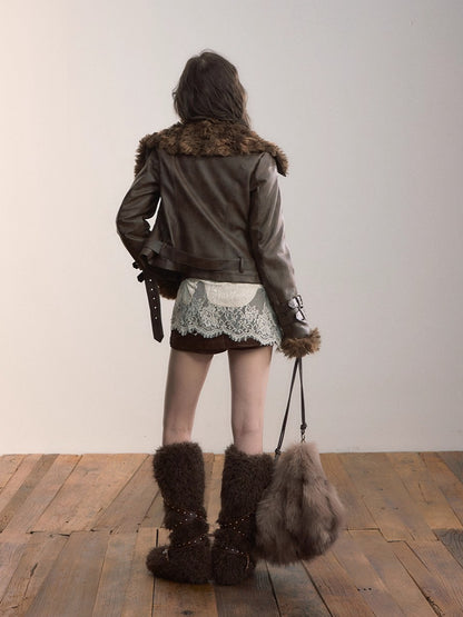 Oversized Fur Collar Short Jacket