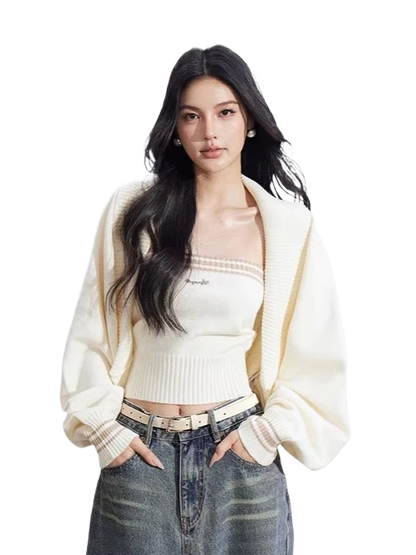 Contrast Batwing Knit 2-Piece Set