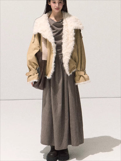 Shearling-Style Short Leather Jacket