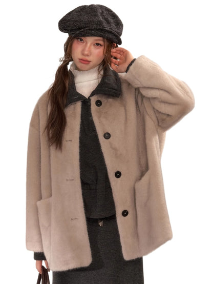 Gray &amp; Apricot Faux Fur Coat