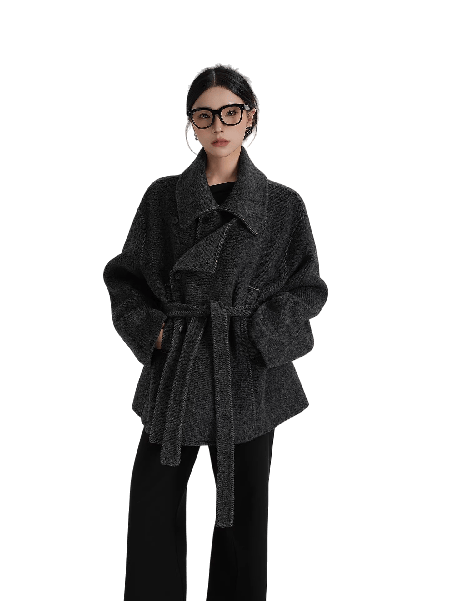 Tie-Detail Patchwork Double-Faced Wool Jacket