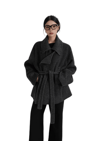 Tie-Detail Patchwork Double-Faced Wool Jacket